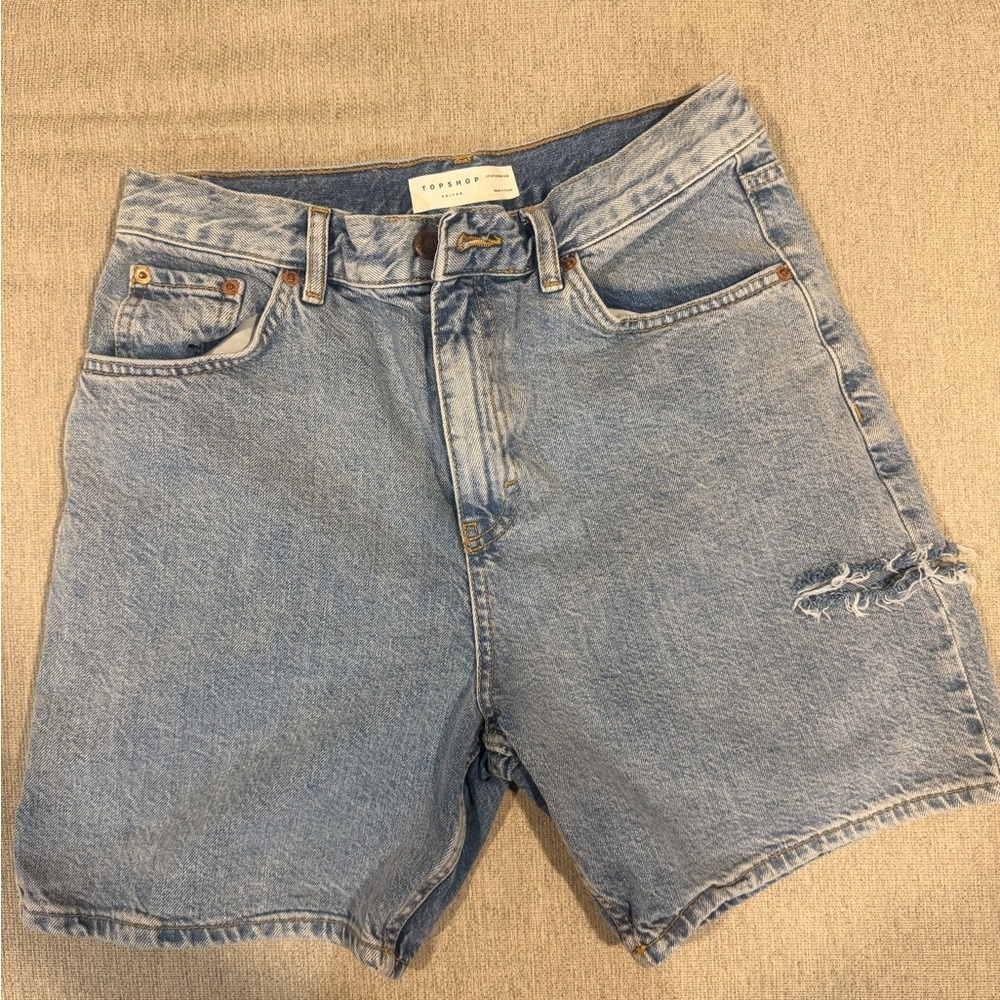 Topshop Light Blue High-Rise Distressed Denim Shorts